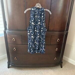 Max Studio Navy and White Floral Long Top